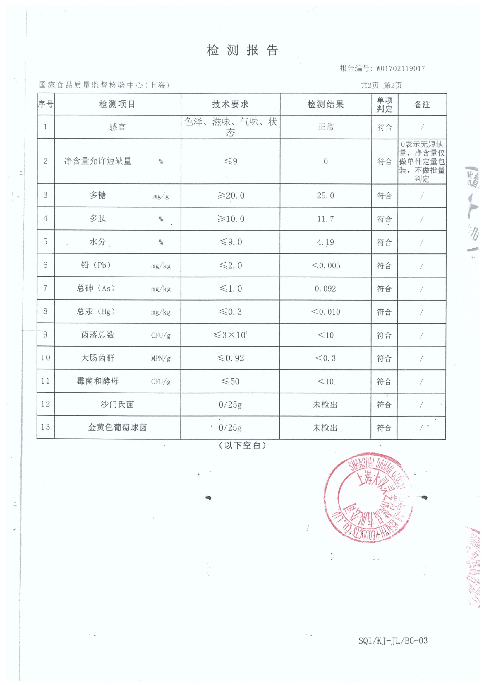 菇新大漢靈芝菌絲體膠囊產(chǎn)品檢測(cè)報(bào)告
